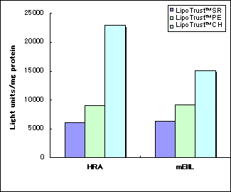 Characteristics of each liposome of LipoTrust&trade; Set in the absence of Serum